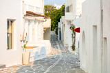 Fototapeta Uliczki - Paros island, Greece. Whitewashed buildings, narrow cobblestone streets