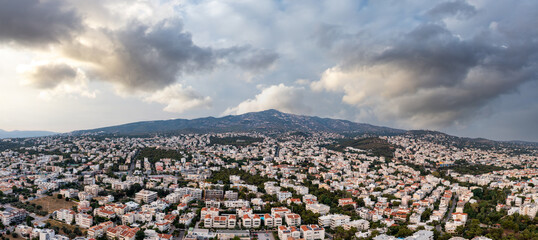 Wall Mural - Athens Greece aerial drone panoramic view from Penteli mountain