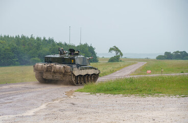 British army FV4034 Challenger 2  main battle tank on exercise, Salisbury Plain, Wiltshire UK