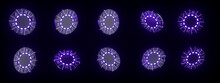 Modern Casino Chips With Futuristic Purple Neon Lights, Rotation, Isolated On The Black Background. Casino Concept - 3D Illustration
