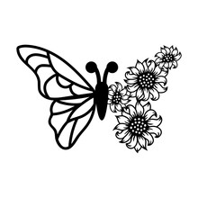 Butterfly With Sunflower On White Background. Vector Illustration.