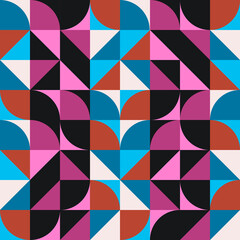 Poster - Colorful art. Vector geometric tiles. Abstract rounded and cornered tiles. Avant garde decor blue, pink, red and black shapes.