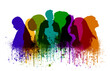group of people, head profile painted, colorful silhouette -