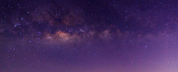 Panorama blue night sky milky way and star on dark background.Universe filled with stars, nebula and galaxy.