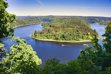 Blick vom Heinrichstein auf die Bleilochtalsperre, Thüringen, Saale Stausee, Deutschland