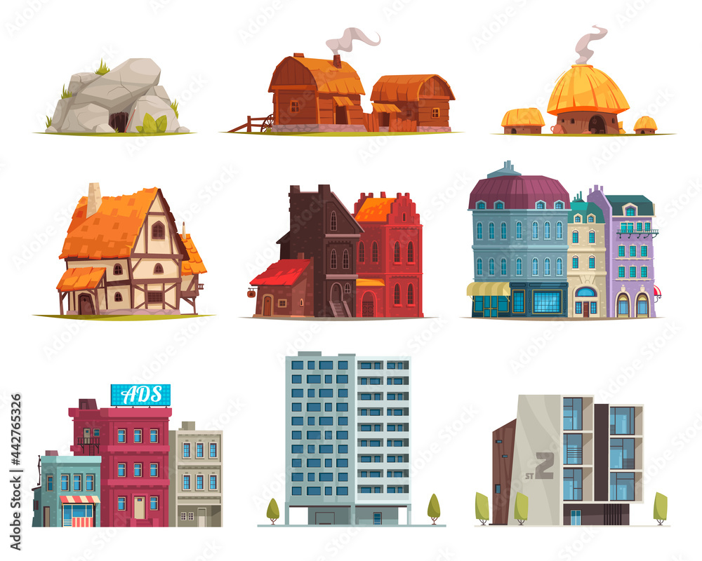 Architectural Housing Evolution Set - obrazy, fototapety, plakaty 
