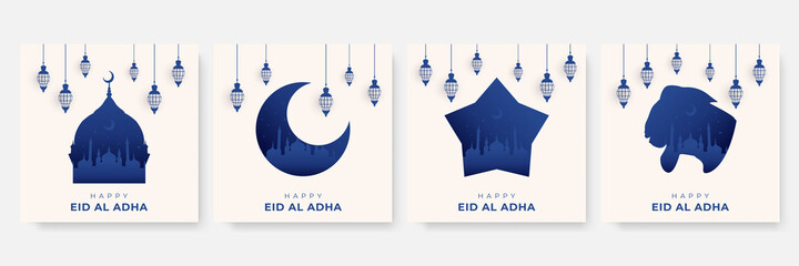 Wall Mural - Eid Al Adha Mubarak Background. Eid al adha mubarak bakrid festival with goat and mosque. Islamic design illustration concept for Happy eid al adha or sacrifice celebration event with people character