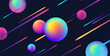 © YarM - Abstract background with bright neon lights and fluorescent spheres on dark space background