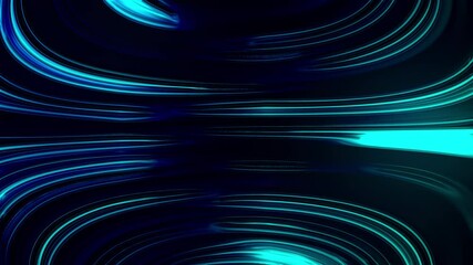 Poster - Horizontal liquid neon lines shimmer in a smooth bend. Abstract computer generated background, 3d rendering
