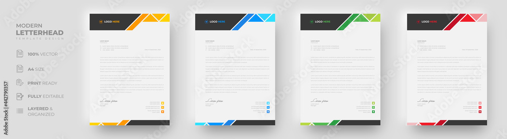 corporate modern letterhead design template with yellow, blue, green and red color. creative modern letter head design template for your project. letterhead, letter head, simple letterhead design. - obrazy, fototapety, plakaty 