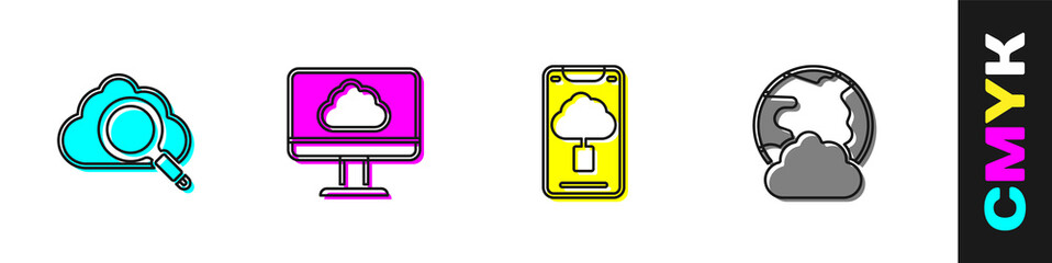 Poster - Set Search cloud computing, Cloud technology data transfer, and Social network icon. Vector