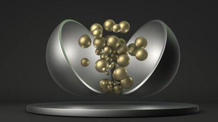Poster - loop 3d animation of silver hemispheres and golden balls. the animation contains the grain of the ma