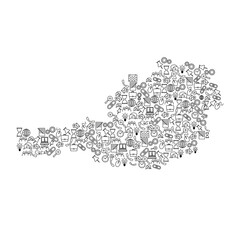 Fototapete - Austria map from black pattern set icons of SEO analysis concept or development, business. Vector illustration.