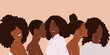 Group of African American pretty girls. Female portrait. Black beauty concept. Vector Illustration of Black Woman. Great for avatars. Fashion, beauty