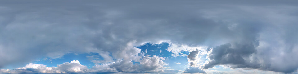 Wall Mural - clear blue sky with white beautiful clouds. Seamless hdri panorama 360 degrees angle view  with zenith for use in 3d graphics or game development as sky dome or edit drone shot