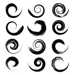 Wall Mural - Set of black spiral grunge brush strokes. Vector illustration. Trendy design elements for surfing icon, emblem, badges, logo, banner, tattoo and abstract background