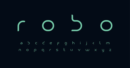 Poster - Future font alphabet. Minimal lowercase letters. Smart space typographic design for technology IT conpany logo, digital robot display graphic, innovation science text. Isolated vector typeset