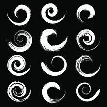 Set Of White Spiral Grunge Brush Strokes. Vector Illustration. Trendy Design Elements For Surfing Icon, Emblem, Badges, Logo, Banner, Tattoo And Abstract Background