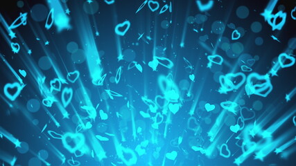 Poster - Many hearts and stars swirl in the rays of light. 3D rendering of abstract wedding background, computer generated