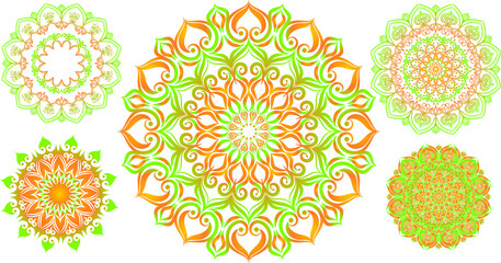 Poster - Decorative round ornaments set, isolated elements. Colorful mandala, stylized flower. Abstract geometric doodle patterns for plate decoration, fabric print, business or greeting card design