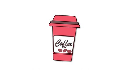 Wall Mural - Coffee to go paper cup. Coffee beans. Seamless loop animation. Line art. Concept of takeaway drinks. Luma matte.	