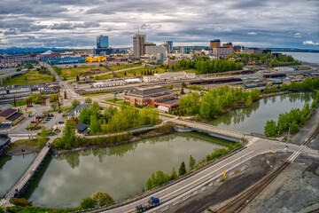 Sticker - Aerial View of the popular Fishing Spot of Ship Creek in Anchorage, Alaska