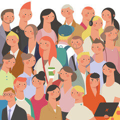 Wall Mural - a crowd gathers on the street.