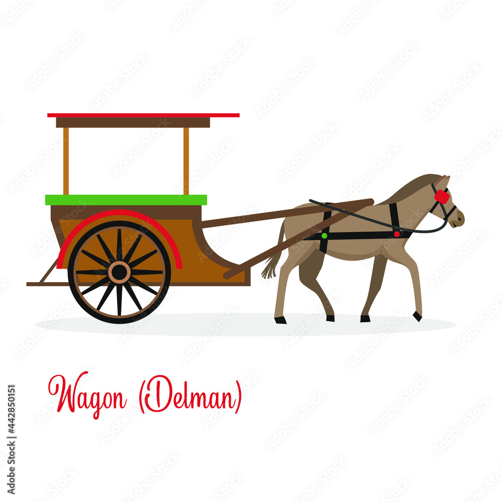 Old Transport Background: Wagon (Delman) . Vector design illustration ...