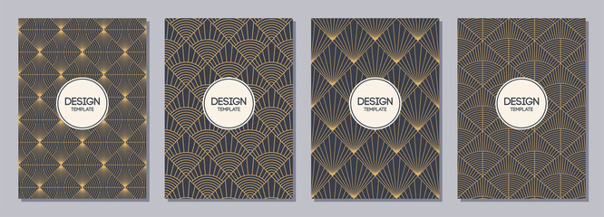 Set of flyer, posters, banners, placards, brochure design templates A6 size. Art deco color patterns. Graphic design templates for greeting and invitation cards. Abstract geometric vector backgrounds.