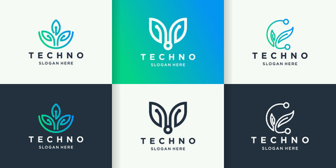 technology tree leaf with simple line concept
