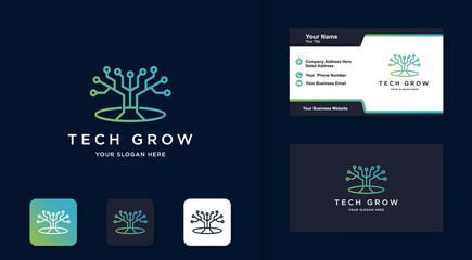 tree tech line logo, and business card