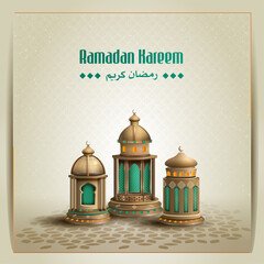 Wall Mural - islamic greeting ramadan kareem card design template with beautiful lanterns