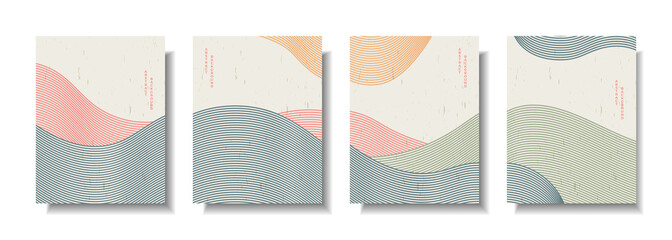 Unique abstract landscape background cover template with line style. Panoramic line organic shape art design for posters, prints, covers, wallpapers, etc