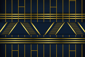 Poster - Abstract gradient blue luxury golden line template premium background. Decorating in pattern of premium polygon style for ad, poster, cover, print, artwork. illustration vector