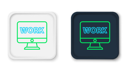 Poster - Line Computer monitor with text work icon isolated on white background. Colorful outline concept. Vector