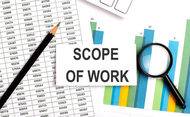 Poster - SCOPE OF WORK text on white card on chart background