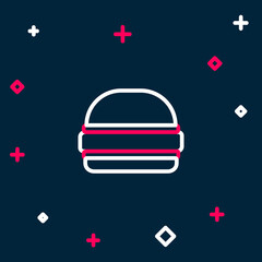 Poster - Line Burger icon isolated on blue background. Hamburger icon. Cheeseburger sandwich sign. Fast food menu. Colorful outline concept. Vector