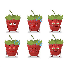 Wall Mural - Cartoon in character of raspberry with sleepy expression