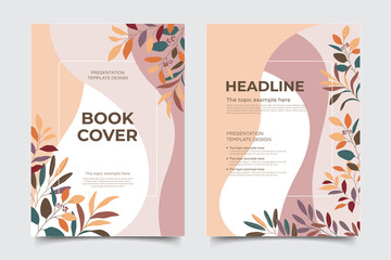 Set of abstract leaves vector modern background. Pastel minimal trendy style organic shapes. Brochure, cover template, leaflet, magazine