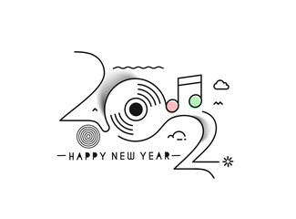 Happy New Year 2022 Text Music Typography Design Patter, Vector illustration.