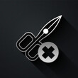 © Kostiantyn - Silver No scissors icon isolated on black background. Long shadow style. Vector
