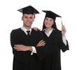 © New Africa - Happy students in academic dresses on white background