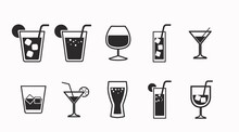 Drinks Icon Set. Vector Isolated Back And White Set Of Different Drinks