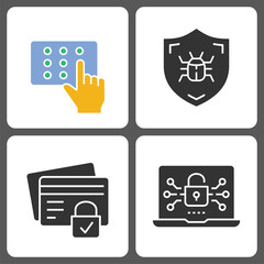 Aufkleber - cyber security glyph icons on white background. vector illustration.