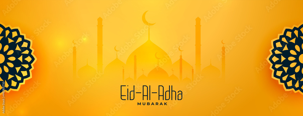 beautiful eid al adha yellow decorative banner - obrazy, fototapety, plakaty 