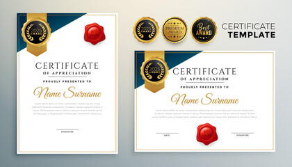 Sticker - diploma certificate template in premium golden style