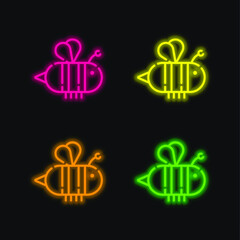 Bee four color glowing neon vector icon