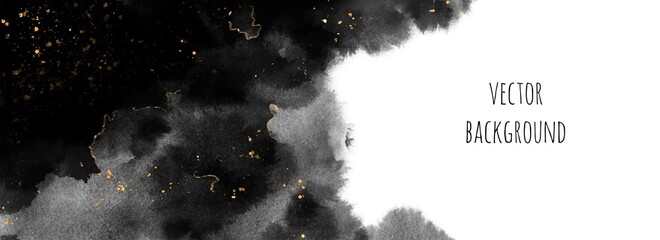 Vector watercolour horizontal universal background with  gold glitter and copy space for text	