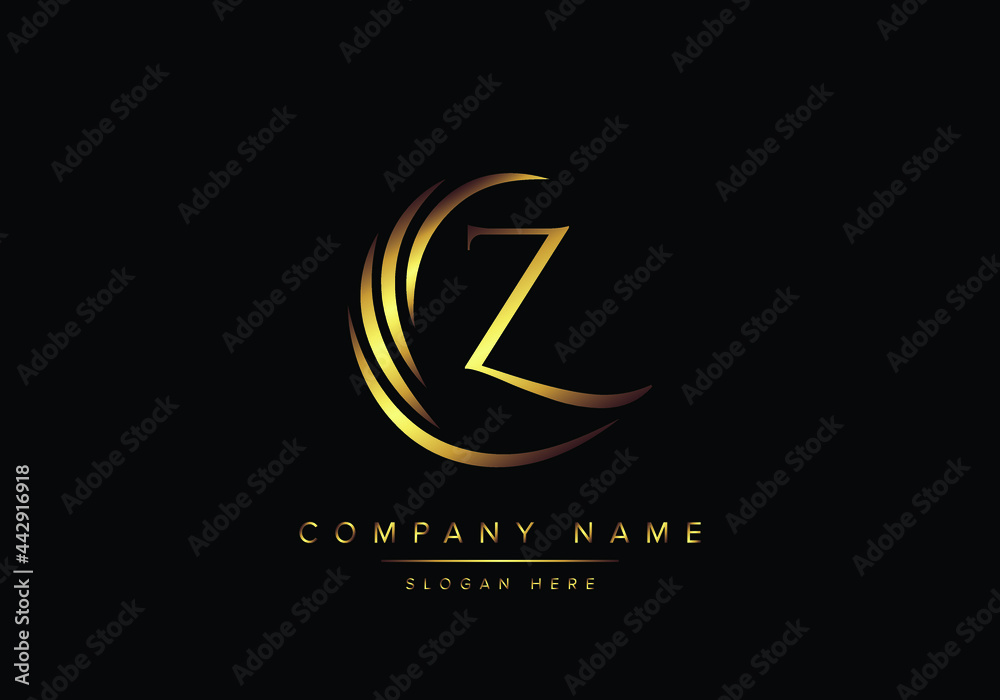 alphabet letter Z monogram logo, gold color elegant classical - obrazy, fototapety, plakaty 