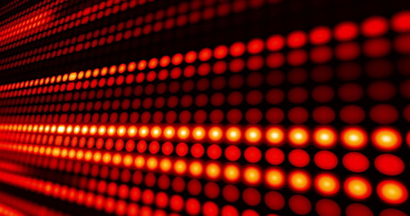 Wall Mural - Rows of red led light diodes glowing and darkening on blakc background